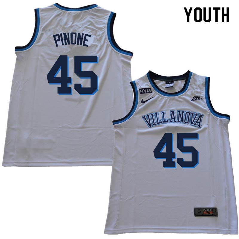 2018 Youth #45 John Pinone Willanova Wildcats College Basketball Jerseys Sale-White - Click Image to Close
